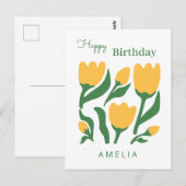 Carte Postale Fête d'anniversaire avec fleur de tulipe minimalis (Devant / Derrière)