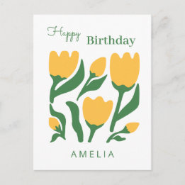 Carte Postale Fête d'anniversaire avec fleur de tulipe minimalis