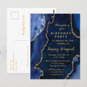 Carte Postale Fête d'anniversaire avec marbre agate bleu marine