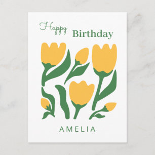 Carte Postale Fête d'anniversaire avec tulipe minimaliste, texte