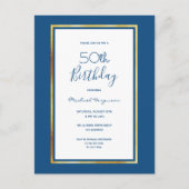 Carte Postale fête d'anniversaire bleu blanc or simple invitatio (Devant)