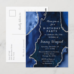 Carte Postale Fête d'anniversaire bleu marine et argent Agate Ma