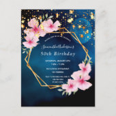 Carte Postale fête d'anniversaire bleu rose floral étoiles invit (Devant)