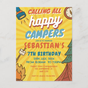 Carte Postale Fête d'anniversaire camping pour enfants modernes