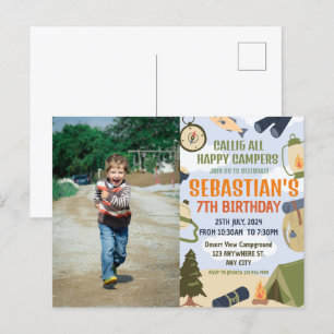 Carte Postale Fête d'anniversaire camping pour enfants modernes