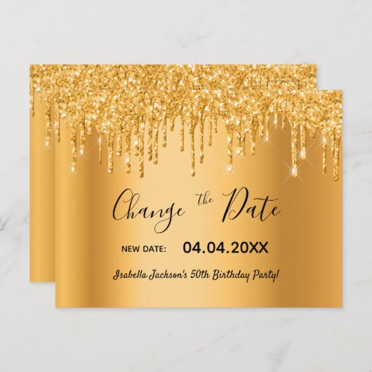 Carte Postale fête d'anniversaire changer la date or parties sci (Devant / Derrière)