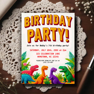 Carte Postale Fête d'anniversaire colorée de dinosaures pour enf