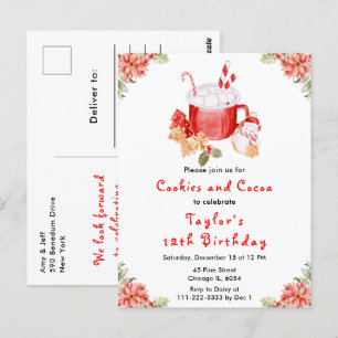 Carte Postale Fête d'anniversaire Cookies de Noël et cacao Rouge