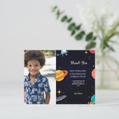 Carte Postale Fête d'anniversaire dans l'espace avec photo bleue (Debout devant)