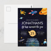 Carte Postale Fête d'anniversaire dans l'espace pour les 1 an d' (Devant / Derrière)