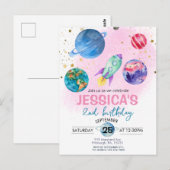 Carte Postale Fête d'anniversaire d'astronaute pour une fille ro (Devant / Derrière)