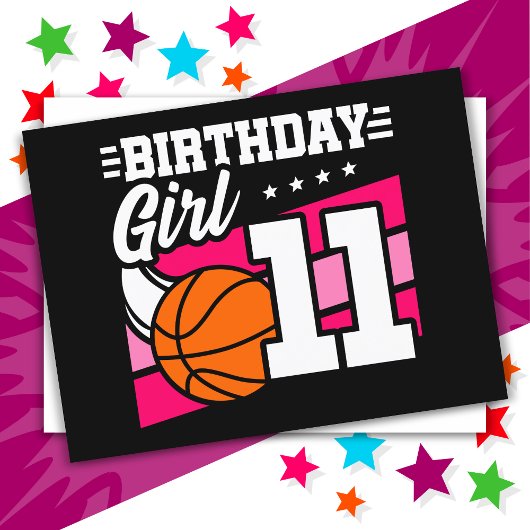 Carte Postale Fête d'anniversaire de basketball de 11 ans Fille