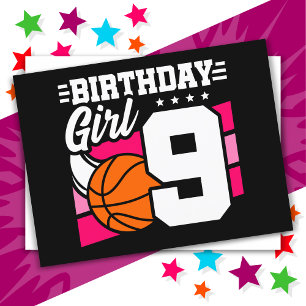 Carte Postale Fête d'anniversaire de basketball de 9 ans Fille d