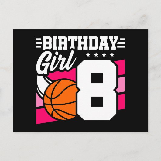 Carte Postale Fête d'anniversaire de basketball pour fille de 8  (Devant)