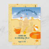 Carte Postale Fête d'anniversaire de bébé garçon plage château d (Devant / Derrière)