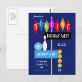 Carte Postale Fête d'anniversaire de bowling rétro bleu royal (Devant / Derrière)