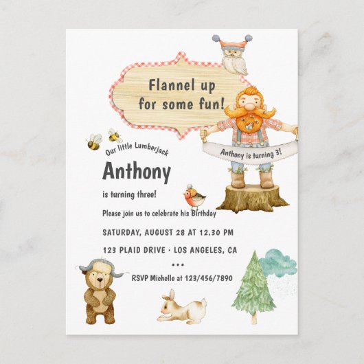 Carte Postale Fête d'anniversaire de bûcheron (Devant)