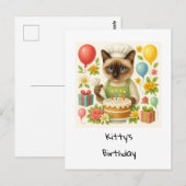 Carte Postale Fête d'anniversaire de chat avec gâteau (Devant / Derrière)