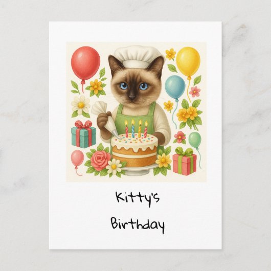 Carte Postale Fête d'anniversaire de chat avec gâteau (Devant)