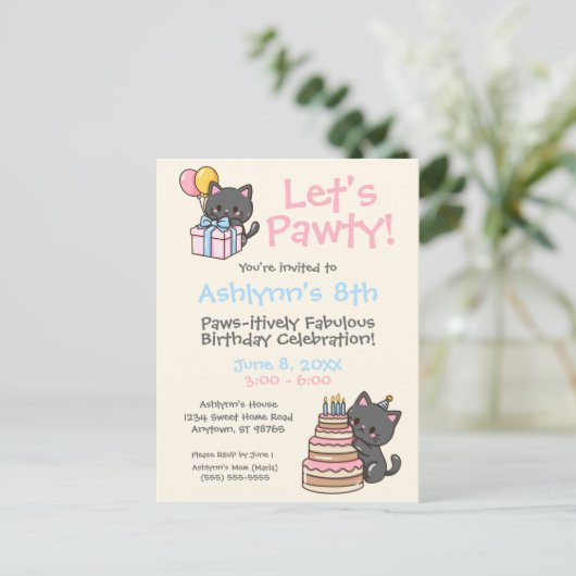Carte Postale Fête d'anniversaire de chat noir Kawaii adorable (Debout devant)