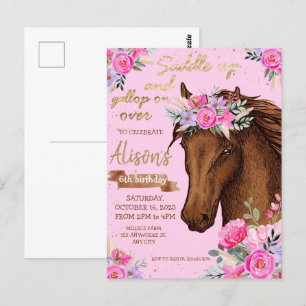 Carte Postale Fête d'anniversaire de Cowgirl au cheval rose