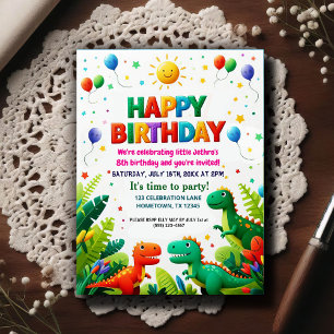 Carte Postale Fête d'anniversaire de dinosaure pour enfants colo