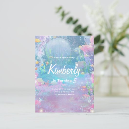 Carte Postale Fête d'anniversaire de fille sirène sous la mer, F (Debout devant)