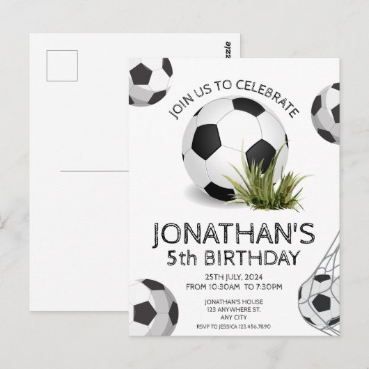 Carte Postale Fête d'anniversaire de football noir vert  (Devant / Derrière)