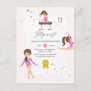 Carte Postale Fête d'anniversaire de gymnastique rose et or 12 a