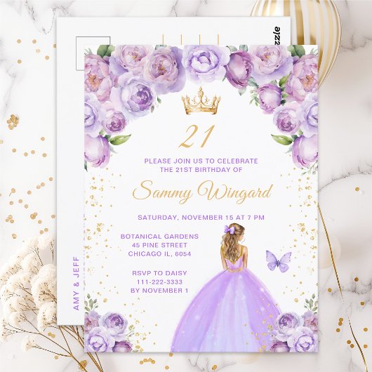 Carte Postale Fête d'anniversaire de la princesse aux cheveux bl