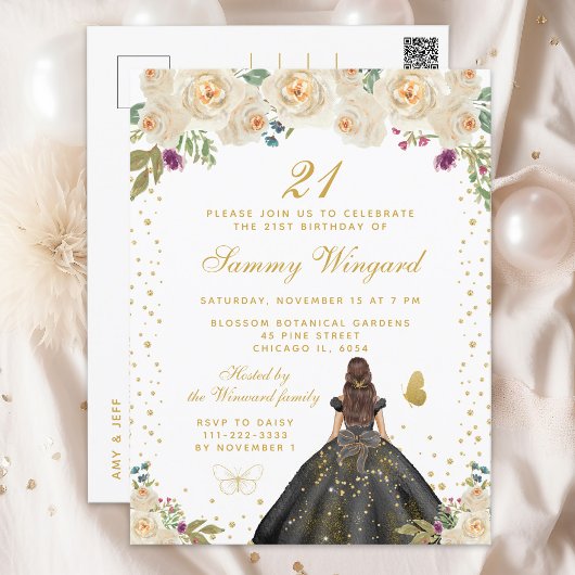 Carte Postale Fête d'anniversaire de la princesse aux cheveux br