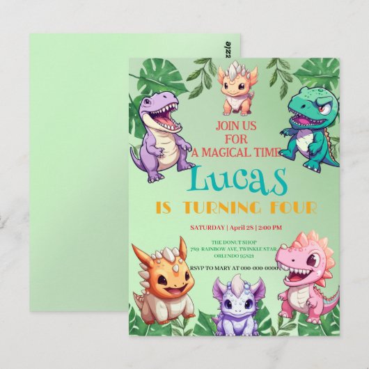 Carte Postale Fête d'anniversaire de l'école de la jungle des di (Devant / Derrière)