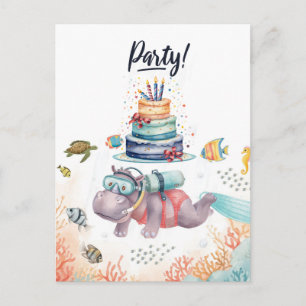 Carte Postale Fête d'anniversaire de l'Hippopotame sous l'eau