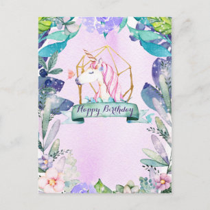 Carte Postale Fête d'anniversaire de licorne magique de la forêt