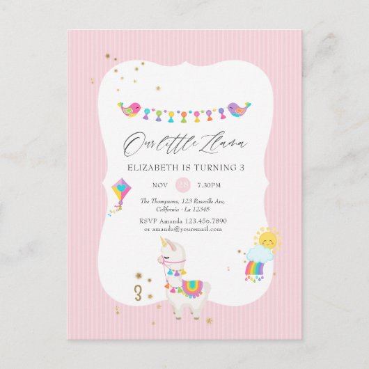 Carte Postale Fête d'anniversaire de Llama 3 ans (Devant)