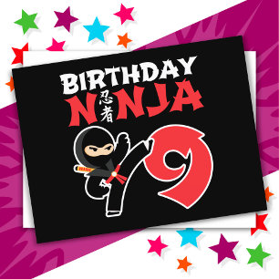 Carte Postale Fête d'anniversaire de ninja de karaté de 9 ans po