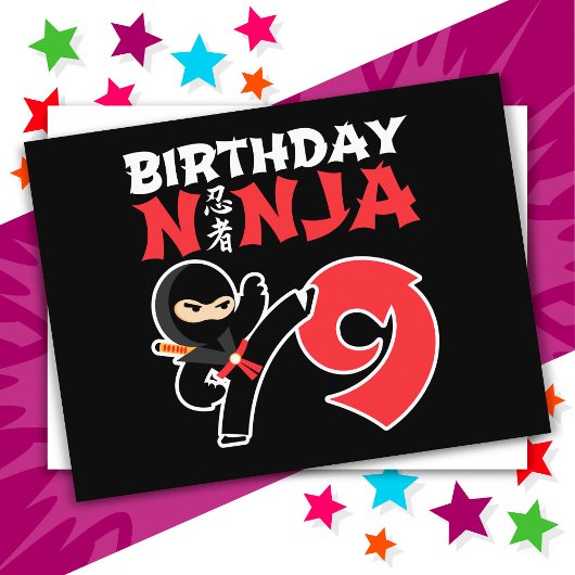 Carte Postale Fête d'anniversaire de ninja de karaté de 9 ans po