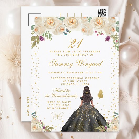 Carte Postale Fête d'anniversaire de princesse à la peau foncée 