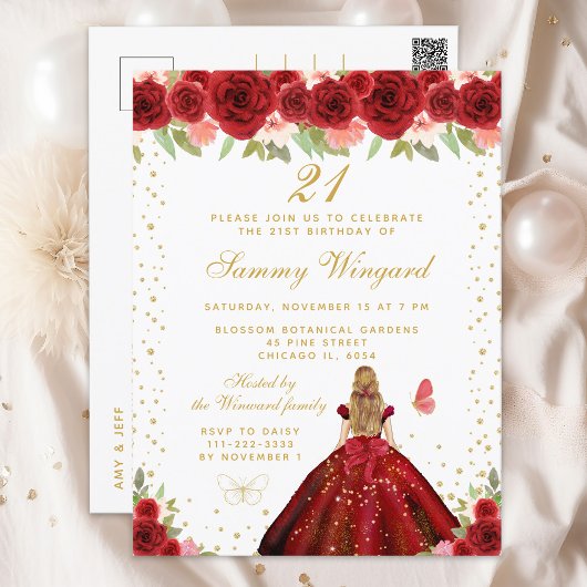 Carte Postale Fête d'anniversaire de princesse aux cheveux blond