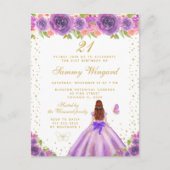 Carte Postale Fête d'anniversaire de princesse aux cheveux bruns (Devant)