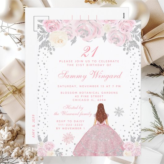 Carte Postale Fête d'anniversaire de princesse aux cheveux bruns