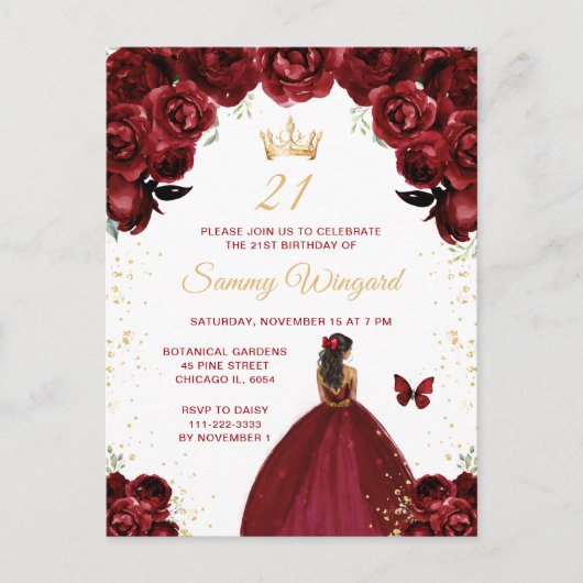 Carte Postale Fête d'anniversaire de princesse Burgundy Red Dark (Devant)