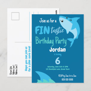Carte Postale Fête d'anniversaire de requin fin-tastique pour en