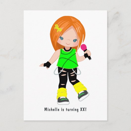 Carte Postale Fête d'anniversaire de rock star fille aux cheveux (Devant)