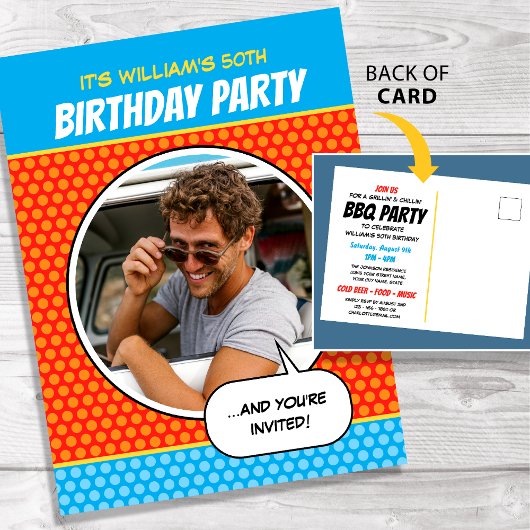 Carte Postale Fête d'anniversaire de style BD Fun pour tout âge 