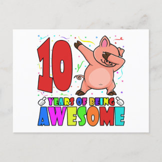 Carte Postale Fête d'anniversaire des 10 ans avec cochon qui dab