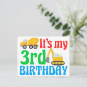 Carte Postale Fête d'anniversaire des 3 ans des garçons avec véh (Debout devant)