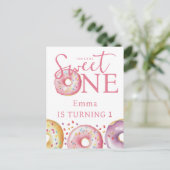 Carte Postale Fête d'anniversaire Donut Sweet One Rose 1 an  (Debout devant)