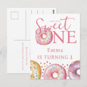 Carte Postale Fête d'anniversaire Donut Sweet One Rose 1 an  (Devant / Derrière)