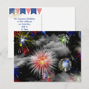 Carte Postale Fête d'anniversaire du 4 juillet avec feu d'artifi